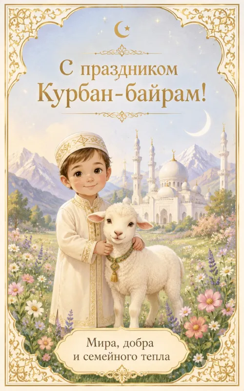 Открытки с праздником Курбан-байрам. Открытки со священным праздником &nbsp;Курбан-байрам для родных и близких