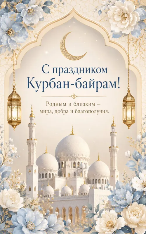 Открытки с праздником Курбан-байрам. Открытки со священным праздником &nbsp;Курбан-байрам для родных и близких