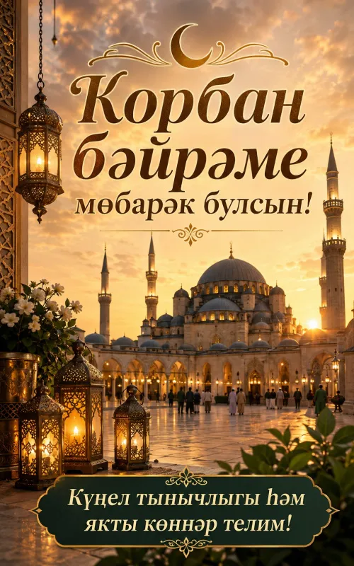 Открытки с праздником Курбан-байрам. Открытки на татарском языке: Корбан бәйрәме мөбарәк булсын