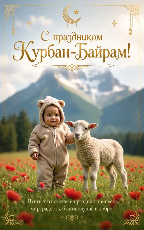 Открытки с праздником Курбан-байрам. Открытки со священным праздником &nbsp;Курбан-байрам для родных и близких