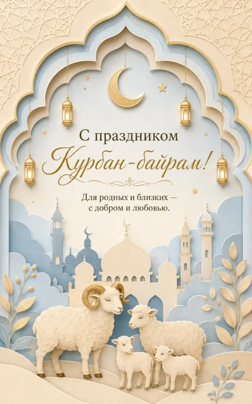 Открытки с праздником Курбан-байрам. Открытки со священным праздником &nbsp;Курбан-байрам для родных и близких