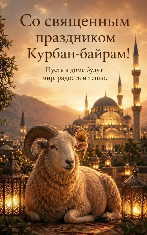 Открытки с праздником Курбан-байрам. Открытки со священным праздником &nbsp;Курбан-байрам для родных и близких